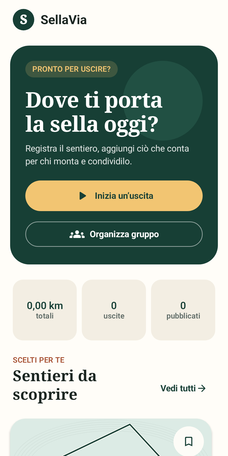 Riepilogo SellaVia con attività e accessi rapidi